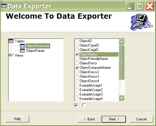 Next users pick which fields need to be in the exported file