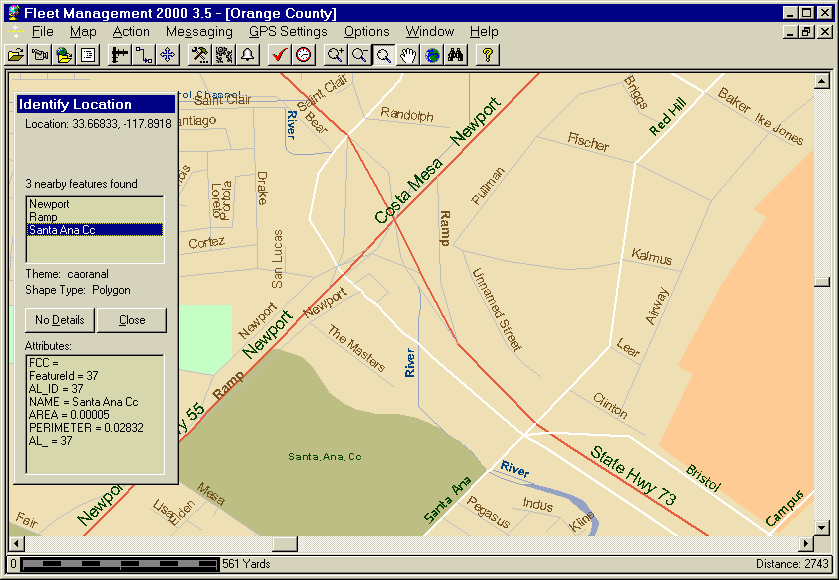 Fleet Management 2000 allows users to identify a map location by clicking on a map