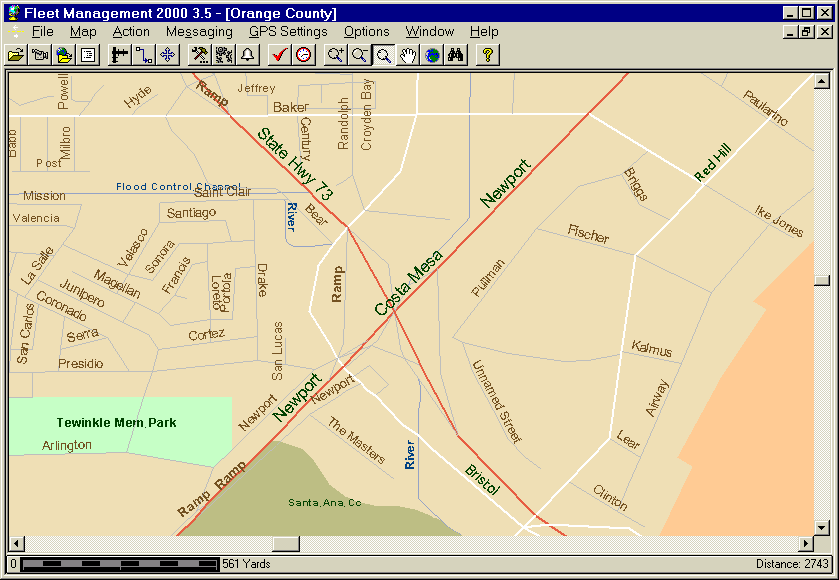 The map view in Fleet Management 2000